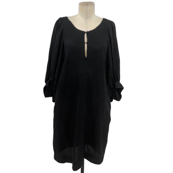 Apiece Apart Mini Shift Dress Balloon Sleeve V-Neck‎ Linen Tencel Black Size 2 - Picture 1 of 12